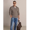 COOFANDY Mens Sweater Cable Knit V Neck Quarter Button Henley Long Sleeve(Ash Brown)