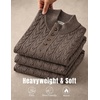 COOFANDY Mens Sweater Cable Knit V Neck Quarter Button Henley Long Sleeve(Ash Brown)