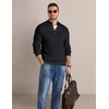 COOFANDY Mens Sweater Cable Knit V Neck Quarter Button Henley Long Sleeve(Black)