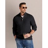 COOFANDY Mens Sweater Cable Knit V Neck Quarter Button Henley Long Sleeve(Black)