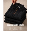 COOFANDY Mens Sweater Cable Knit V Neck Quarter Button Henley Long Sleeve(Black)