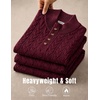COOFANDY Mens Sweater Cable Knit V Neck Quarter Button Henley Long Sleeve(Burgundy)