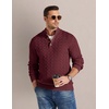 COOFANDY Mens Sweater Cable Knit V Neck Quarter Button Henley Long Sleeve(Burgundy)