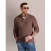 COOFANDY Mens Sweater Cable Knit V Neck Quarter Button Henley Long Sleeve(Caramel)