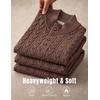 COOFANDY Mens Sweater Cable Knit V Neck Quarter Button Henley Long Sleeve(Caramel)