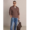 COOFANDY Mens Sweater Cable Knit V Neck Quarter Button Henley Long Sleeve(Caramel)