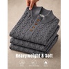 COOFANDY Mens Sweater Cable Knit V Neck Quarter Button Henley Long Sleeve(Dark Gray)