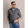 COOFANDY Mens Sweater Cable Knit V Neck Quarter Button Henley Long Sleeve(Dark Gray)