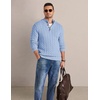 COOFANDY Mens Sweater Cable Knit V Neck Quarter Button Henley Long Sleeve(Light Blue)