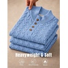 COOFANDY Mens Sweater Cable Knit V Neck Quarter Button Henley Long Sleeve(Light Blue)