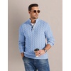 COOFANDY Mens Sweater Cable Knit V Neck Quarter Button Henley Long Sleeve(Light Blue)
