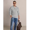 COOFANDY Mens Sweater Cable Knit V Neck Quarter Button Henley Long Sleeve(Light Gray)