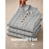 COOFANDY Mens Sweater Cable Knit V Neck Quarter Button Henley Long Sleeve(Light Gray)