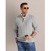 COOFANDY Mens Sweater Cable Knit V Neck Quarter Button Henley Long Sleeve(Light Gray)