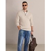 COOFANDY Mens Sweater Cable Knit V Neck Quarter Button Henley Long Sleeve(Light Khaki)