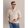 COOFANDY Mens Sweater Cable Knit V Neck Quarter Button Henley Long Sleeve(Light Khaki)