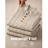 COOFANDY Mens Sweater Cable Knit V Neck Quarter Button Henley Long Sleeve(Light Khaki)