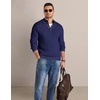 COOFANDY Mens Sweater Cable Knit V Neck Quarter Button Henley Long Sleeve(Navy Blue)