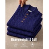 COOFANDY Mens Sweater Cable Knit V Neck Quarter Button Henley Long Sleeve(Navy Blue)