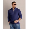 COOFANDY Mens Sweater Cable Knit V Neck Quarter Button Henley Long Sleeve(Navy Blue)