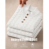 COOFANDY Mens Sweater Cable Knit V Neck Quarter Button Henley Long Sleeve(White)