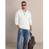 COOFANDY Mens Sweater Cable Knit V Neck Quarter Button Henley Long Sleeve(White)