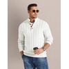 COOFANDY Mens Sweater Cable Knit V Neck Quarter Button Henley Long Sleeve(White)