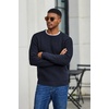 COOFANDY Men’s Sweater Crewneck Pullover Waffle Knit Long Sleeve Sweaters(Dark Blue)