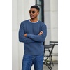 COOFANDY Men’s Sweater Crewneck Pullover Waffle Knit Long Sleeve Sweaters(Denim Blue)