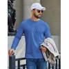 COOFANDY Men’s T Shirts Long Sleeve Cotton Blend T-Shirts Crew Neck Soft Casual Basic Tee Shirts(Blue)