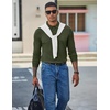 COOFANDY Mens Waffle Knit Polo Shirts Casual Long Sleeve Polo Shirt(Army Green)