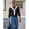 COOFANDY Mens Waffle Knit Polo Shirts Casual Long Sleeve Polo Shirt(Black)