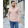 COOFANDY Mens Waffle Knit Polo Shirts Casual Long Sleeve Polo Shirt(Champagne)