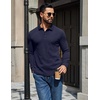 COOFANDY Mens Waffle Knit Polo Shirts Casual Long Sleeve Polo Shirt(Dark Blue)