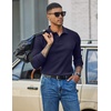 COOFANDY Mens Waffle Knit Polo Shirts Casual Long Sleeve Polo Shirt(Dark Blue)