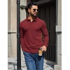 COOFANDY Mens Waffle Knit Polo Shirts Casual Long Sleeve Polo Shirt(Dark Red)