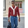 COOFANDY Mens Waffle Knit Polo Shirts Casual Long Sleeve Polo Shirt(Dark Red)