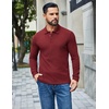 COOFANDY Mens Waffle Knit Polo Shirts Casual Long Sleeve Polo Shirt(Dark Red)