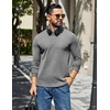 COOFANDY Mens Waffle Knit Polo Shirts Casual Long Sleeve Polo Shirt(Grey)