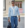 COOFANDY Mens Waffle Knit Polo Shirts Casual Long Sleeve Polo Shirt(Light Blue)