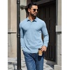 COOFANDY Mens Waffle Knit Polo Shirts Casual Long Sleeve Polo Shirt(Light Blue)