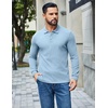 COOFANDY Mens Waffle Knit Polo Shirts Casual Long Sleeve Polo Shirt(Light Blue)