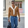 COOFANDY Mens Waffle Knit Polo Shirts Casual Long Sleeve Polo Shirt(Light Brown)