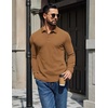 COOFANDY Mens Waffle Knit Polo Shirts Casual Long Sleeve Polo Shirt(Light Brown)