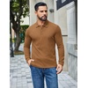 COOFANDY Mens Waffle Knit Polo Shirts Casual Long Sleeve Polo Shirt(Light Brown)