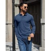 COOFANDY Mens Waffle Knit Polo Shirts Casual Long Sleeve Polo Shirt(Navy Blue)