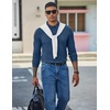 COOFANDY Mens Waffle Knit Polo Shirts Casual Long Sleeve Polo Shirt(Navy Blue)