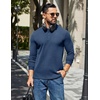 COOFANDY Mens Waffle Knit Polo Shirts Casual Long Sleeve Polo Shirt(Navy Blue)