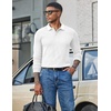 COOFANDY Mens Waffle Knit Polo Shirts Casual Long Sleeve Polo Shirt(White)