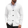 COOFANDY Men’s Cardigan Sweater Cable Knit V Neck Button up Sweaters Ribbed Cardigan Sweater with Pockets(White)